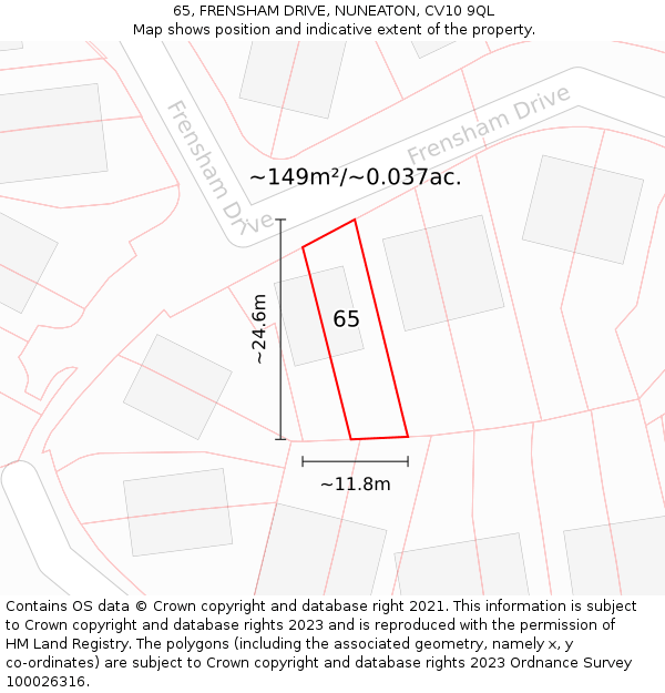 65, FRENSHAM DRIVE, NUNEATON, CV10 9QL: Plot and title map