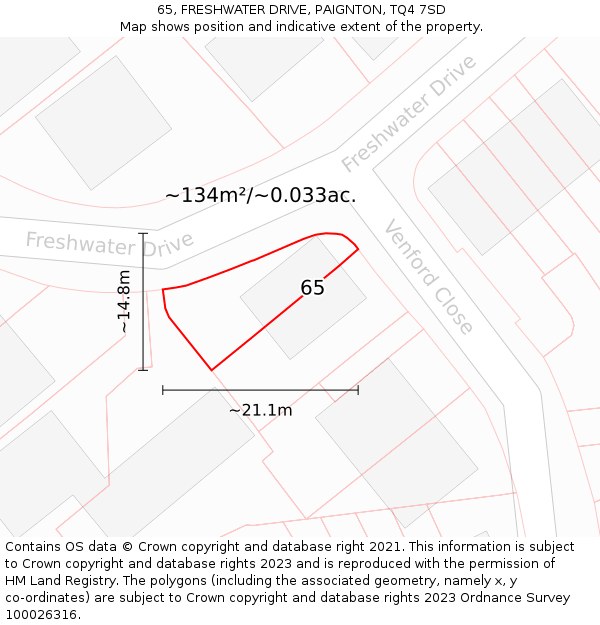 65, FRESHWATER DRIVE, PAIGNTON, TQ4 7SD: Plot and title map