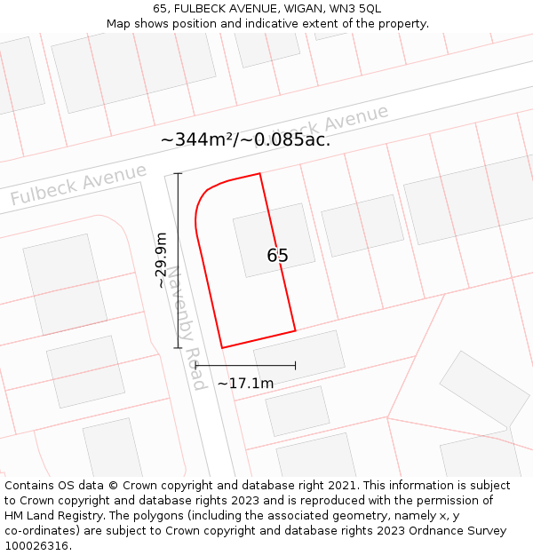 65, FULBECK AVENUE, WIGAN, WN3 5QL: Plot and title map