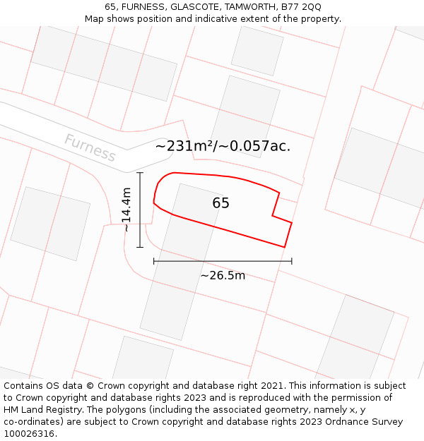 65, FURNESS, GLASCOTE, TAMWORTH, B77 2QQ: Plot and title map