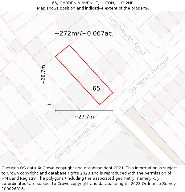 65, GARDENIA AVENUE, LUTON, LU3 2NP: Plot and title map