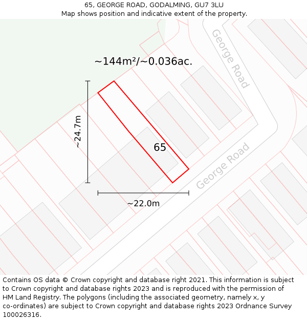 65, GEORGE ROAD, GODALMING, GU7 3LU: Plot and title map