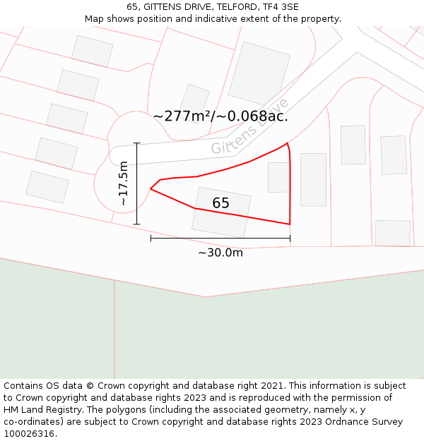 65, GITTENS DRIVE, TELFORD, TF4 3SE: Plot and title map