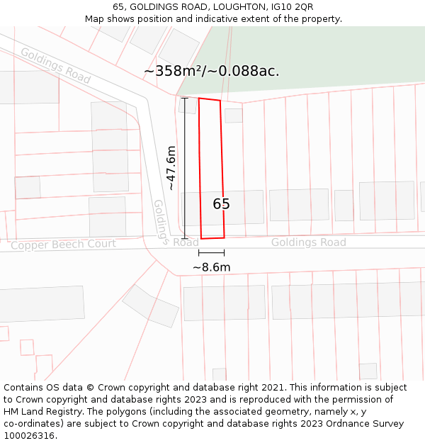 65, GOLDINGS ROAD, LOUGHTON, IG10 2QR: Plot and title map