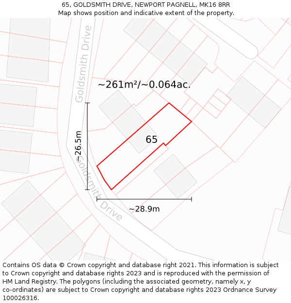 65, GOLDSMITH DRIVE, NEWPORT PAGNELL, MK16 8RR: Plot and title map