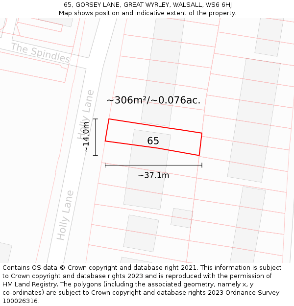 65, GORSEY LANE, GREAT WYRLEY, WALSALL, WS6 6HJ: Plot and title map