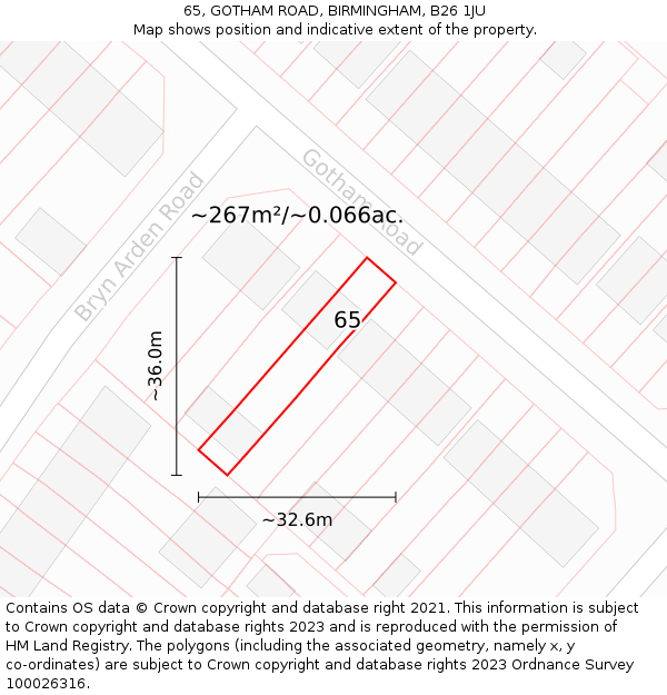 65, GOTHAM ROAD, BIRMINGHAM, B26 1JU: Plot and title map