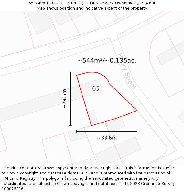 65, GRACECHURCH STREET, DEBENHAM, STOWMARKET, IP14 6RL: Plot and title map