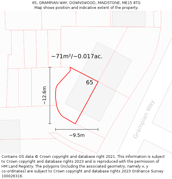 65, GRAMPIAN WAY, DOWNSWOOD, MAIDSTONE, ME15 8TG: Plot and title map