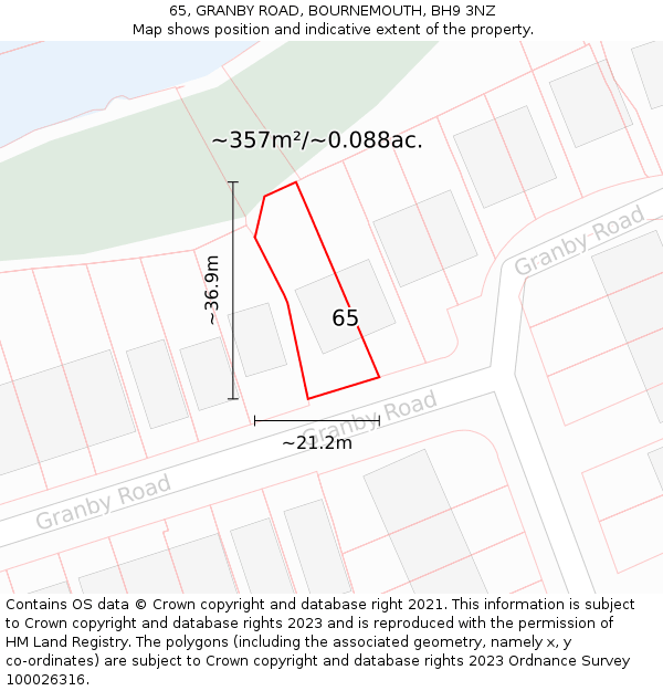 65, GRANBY ROAD, BOURNEMOUTH, BH9 3NZ: Plot and title map