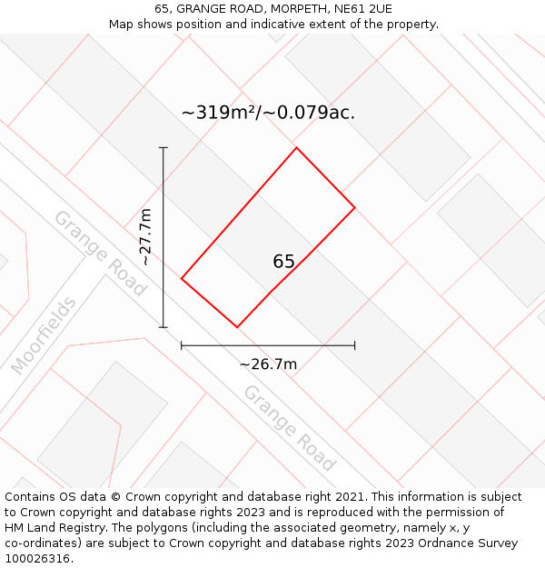 65, GRANGE ROAD, MORPETH, NE61 2UE: Plot and title map