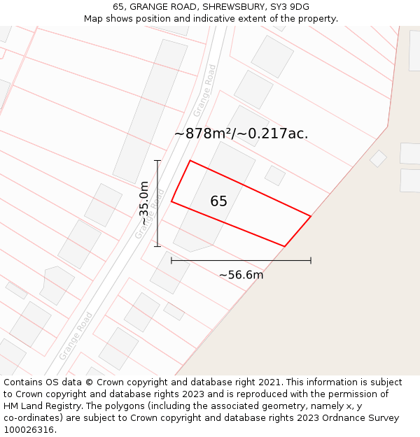 65, GRANGE ROAD, SHREWSBURY, SY3 9DG: Plot and title map