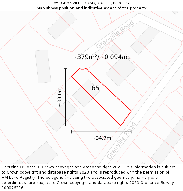 65, GRANVILLE ROAD, OXTED, RH8 0BY: Plot and title map