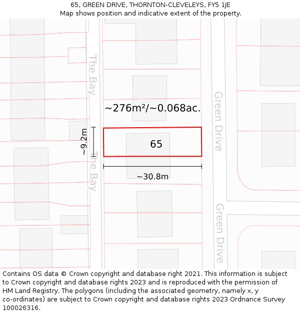 65, GREEN DRIVE, THORNTON-CLEVELEYS, FY5 1JE: Plot and title map