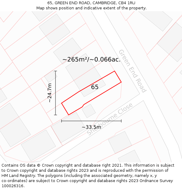 65, GREEN END ROAD, CAMBRIDGE, CB4 1RU: Plot and title map