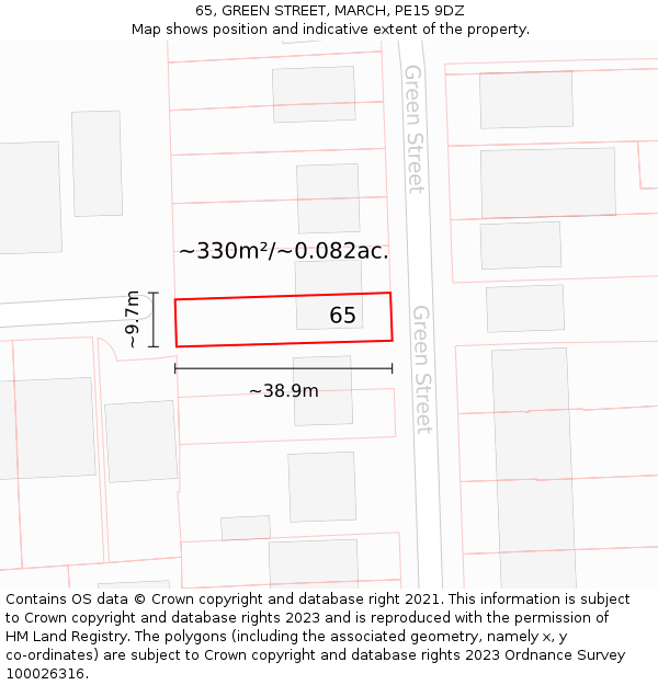 65, GREEN STREET, MARCH, PE15 9DZ: Plot and title map