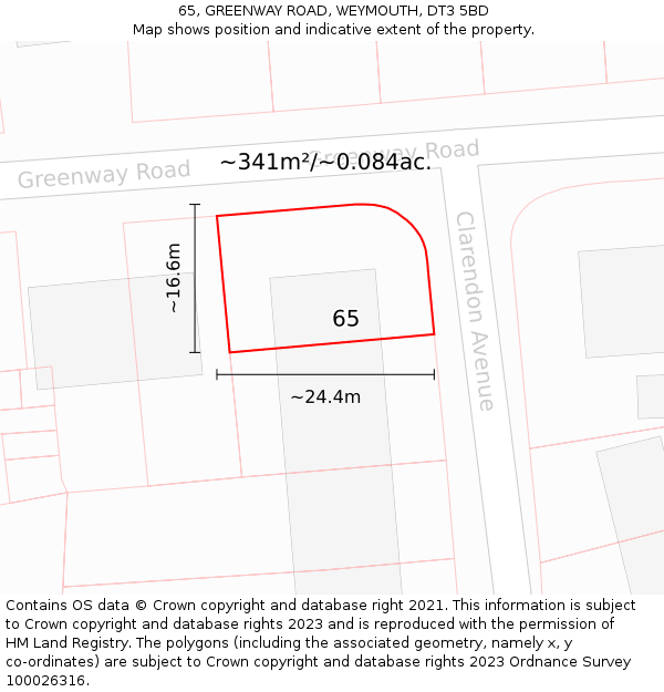 65, GREENWAY ROAD, WEYMOUTH, DT3 5BD: Plot and title map