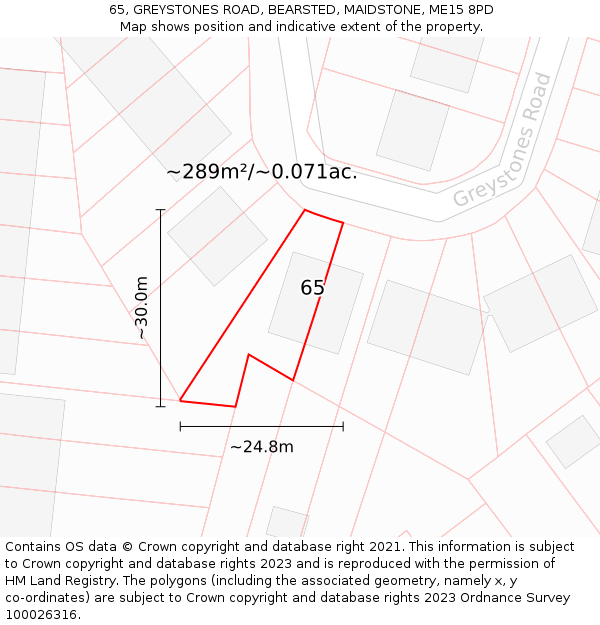 65, GREYSTONES ROAD, BEARSTED, MAIDSTONE, ME15 8PD: Plot and title map