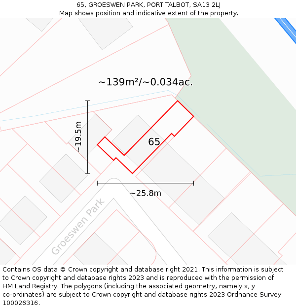 65, GROESWEN PARK, PORT TALBOT, SA13 2LJ: Plot and title map