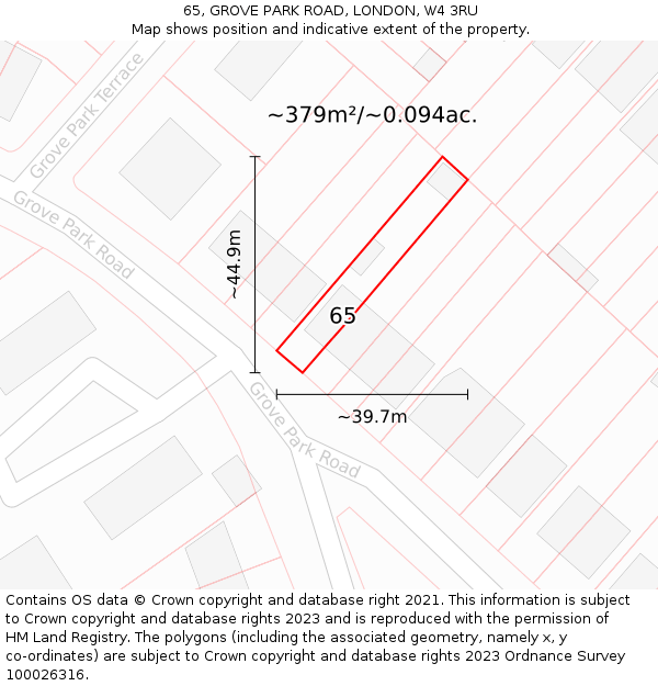 65, GROVE PARK ROAD, LONDON, W4 3RU: Plot and title map