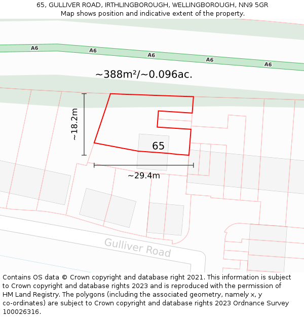 65, GULLIVER ROAD, IRTHLINGBOROUGH, WELLINGBOROUGH, NN9 5GR: Plot and title map