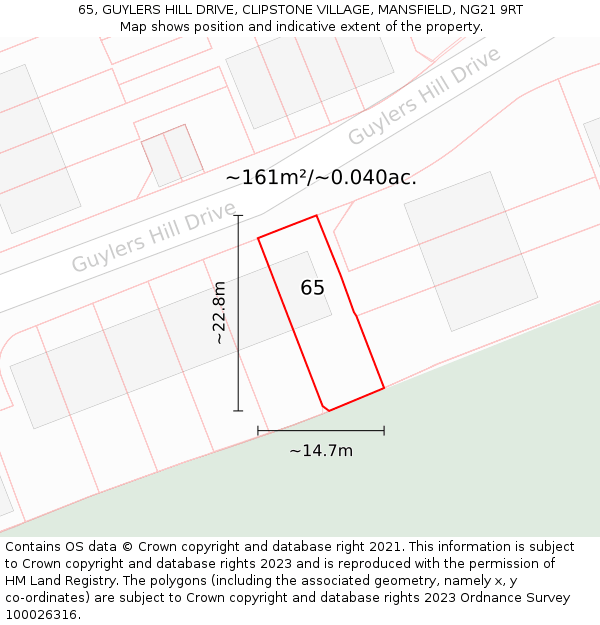 65, GUYLERS HILL DRIVE, CLIPSTONE VILLAGE, MANSFIELD, NG21 9RT: Plot and title map