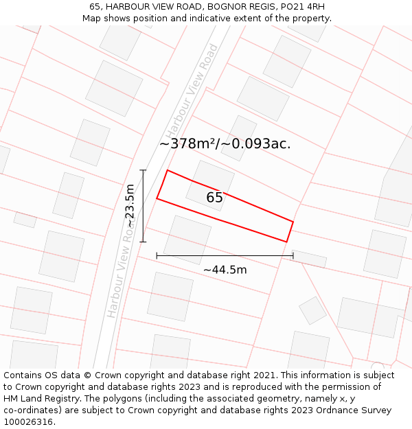 65, HARBOUR VIEW ROAD, BOGNOR REGIS, PO21 4RH: Plot and title map