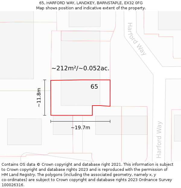 65, HARFORD WAY, LANDKEY, BARNSTAPLE, EX32 0FG: Plot and title map