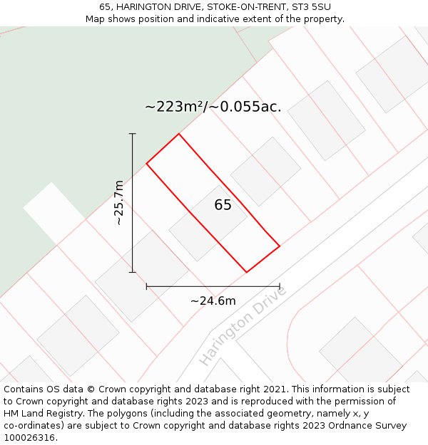 65, HARINGTON DRIVE, STOKE-ON-TRENT, ST3 5SU: Plot and title map