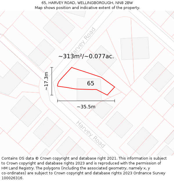 65, HARVEY ROAD, WELLINGBOROUGH, NN8 2BW: Plot and title map