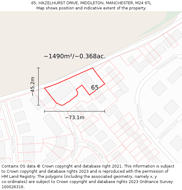 65, HAZELHURST DRIVE, MIDDLETON, MANCHESTER, M24 6TL: Plot and title map