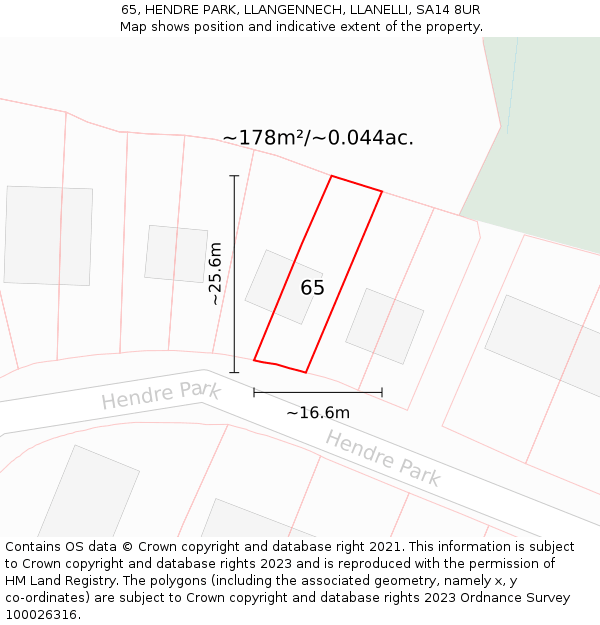 65, HENDRE PARK, LLANGENNECH, LLANELLI, SA14 8UR: Plot and title map