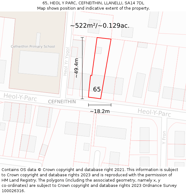 65, HEOL Y PARC, CEFNEITHIN, LLANELLI, SA14 7DL: Plot and title map