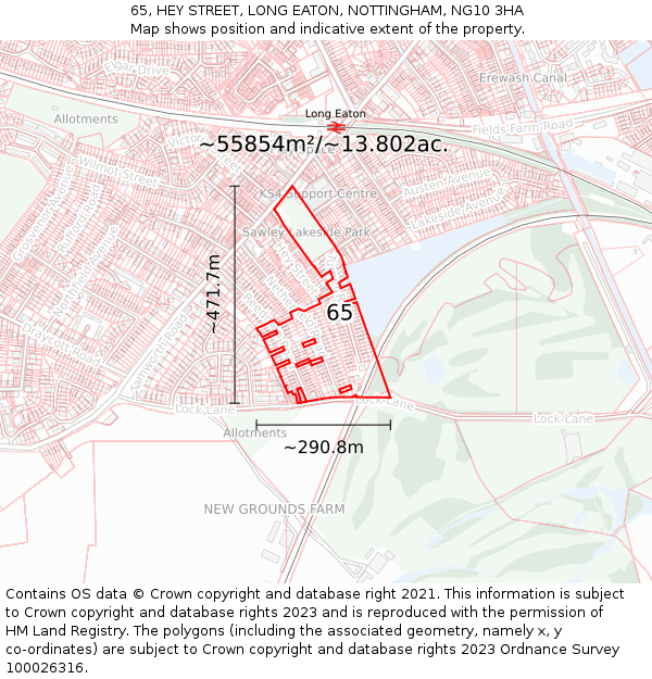 65, HEY STREET, LONG EATON, NOTTINGHAM, NG10 3HA: Plot and title map