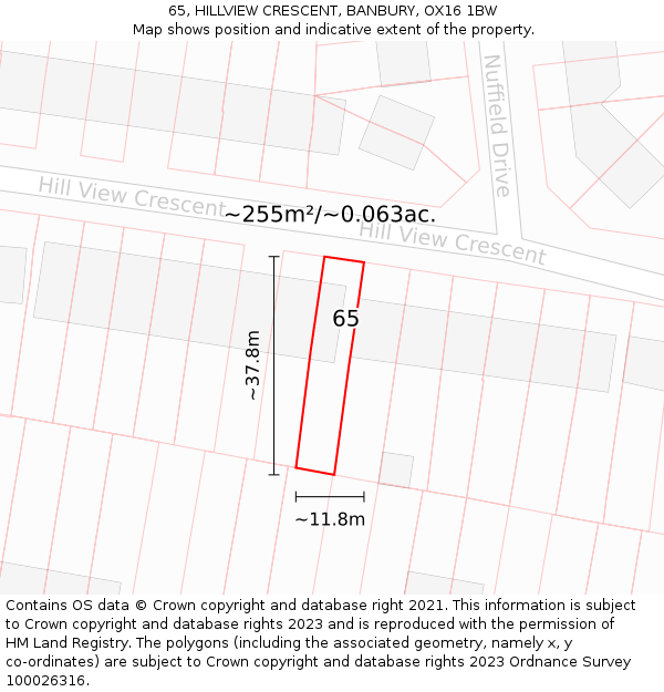 65, HILLVIEW CRESCENT, BANBURY, OX16 1BW: Plot and title map