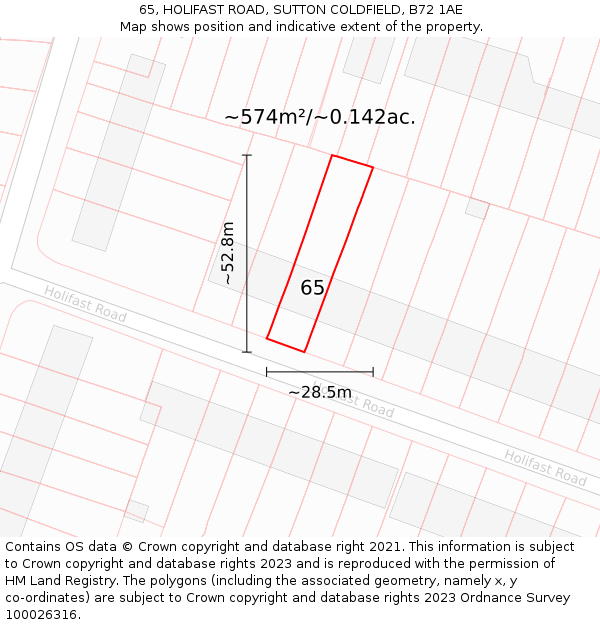 65, HOLIFAST ROAD, SUTTON COLDFIELD, B72 1AE: Plot and title map