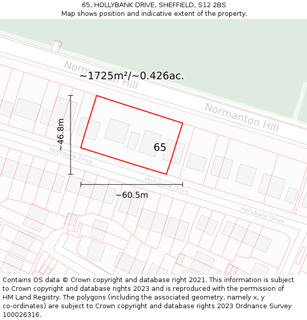 65, HOLLYBANK DRIVE, SHEFFIELD, S12 2BS: Plot and title map