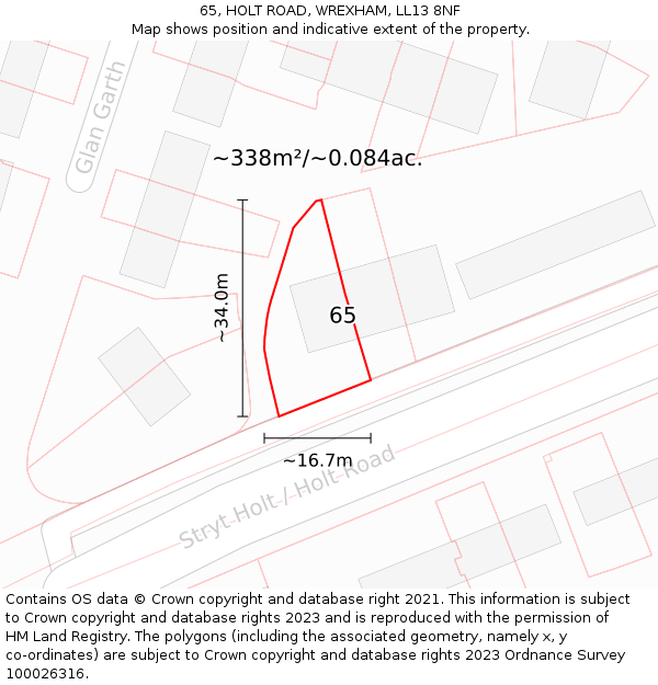 65, HOLT ROAD, WREXHAM, LL13 8NF: Plot and title map