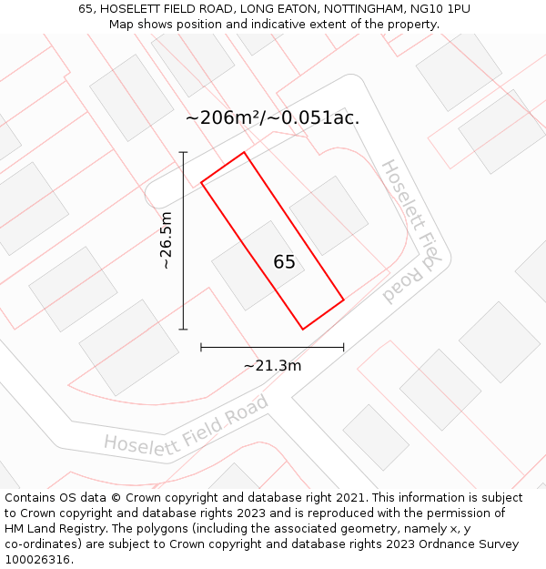 65, HOSELETT FIELD ROAD, LONG EATON, NOTTINGHAM, NG10 1PU: Plot and title map