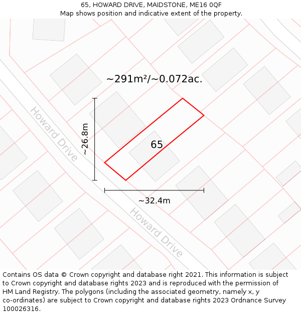 65, HOWARD DRIVE, MAIDSTONE, ME16 0QF: Plot and title map