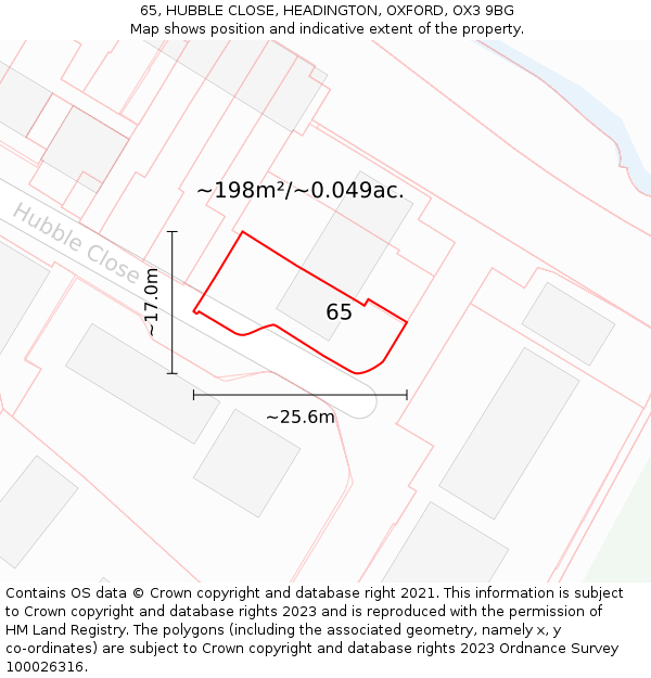 65, HUBBLE CLOSE, HEADINGTON, OXFORD, OX3 9BG: Plot and title map