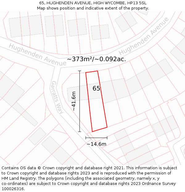 65, HUGHENDEN AVENUE, HIGH WYCOMBE, HP13 5SL: Plot and title map