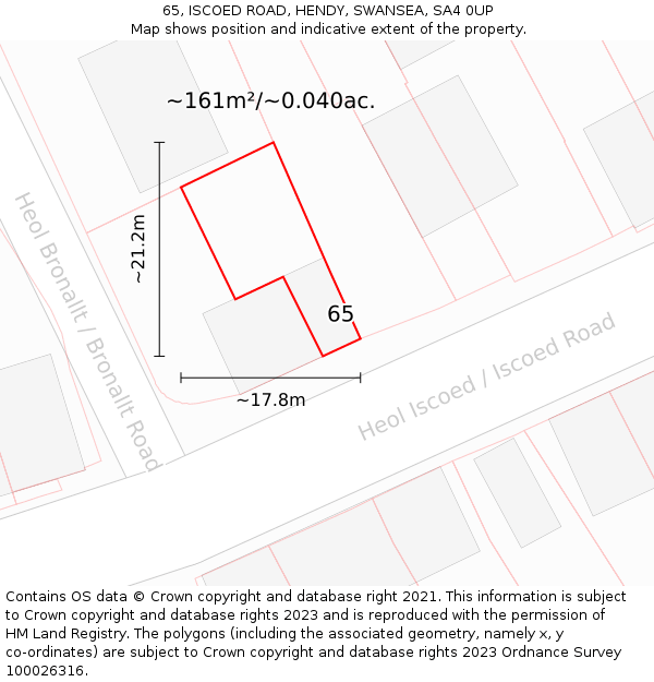 65, ISCOED ROAD, HENDY, SWANSEA, SA4 0UP: Plot and title map