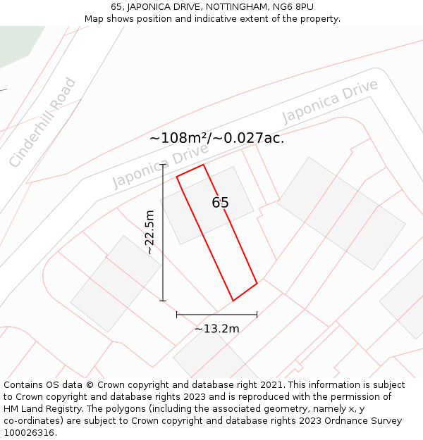 65, JAPONICA DRIVE, NOTTINGHAM, NG6 8PU: Plot and title map