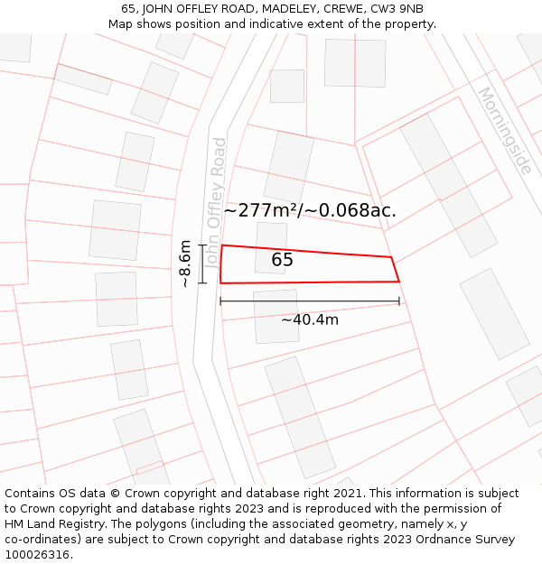 65, JOHN OFFLEY ROAD, MADELEY, CREWE, CW3 9NB: Plot and title map