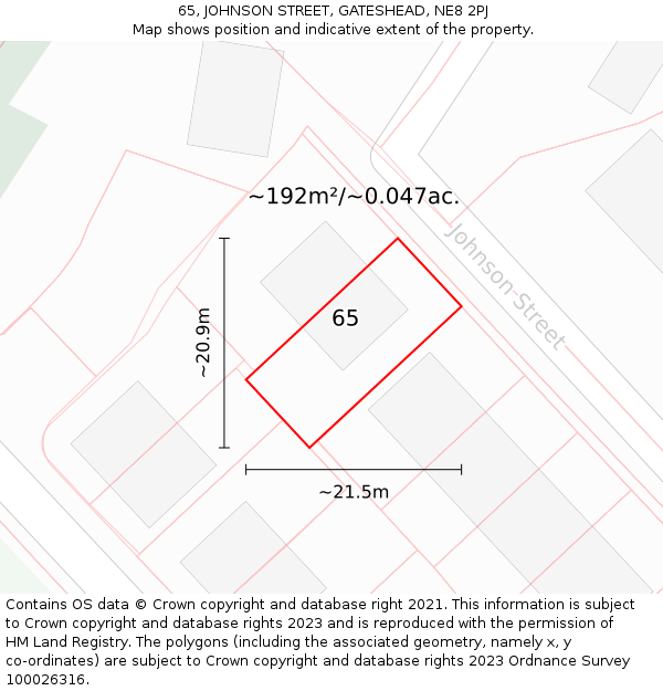 65, JOHNSON STREET, GATESHEAD, NE8 2PJ: Plot and title map