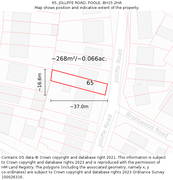 65, JOLLIFFE ROAD, POOLE, BH15 2HA: Plot and title map