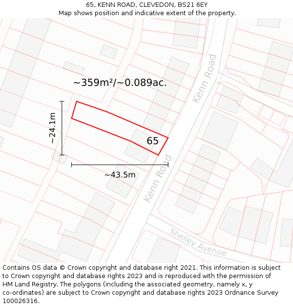 65, KENN ROAD, CLEVEDON, BS21 6EY: Plot and title map