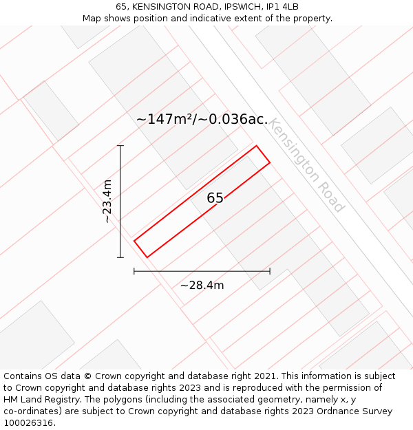 65, KENSINGTON ROAD, IPSWICH, IP1 4LB: Plot and title map