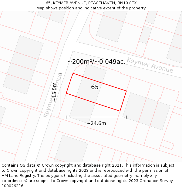 65, KEYMER AVENUE, PEACEHAVEN, BN10 8EX: Plot and title map